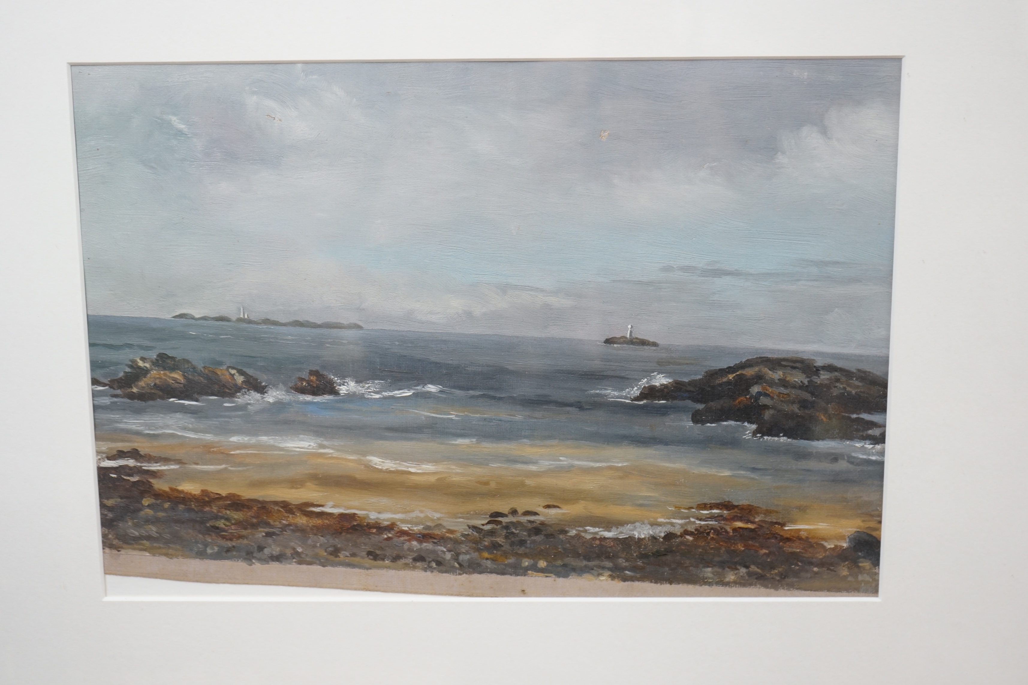 Oil on canvas, Coastal scene 21.5 x 32cm. Condition - fair to good, loose within the frame